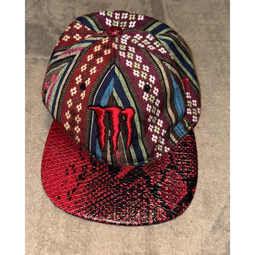 Nexgen Headwear Monster Energy Red Multi Hat Faux Snakeskin Bill Mens Adjustable